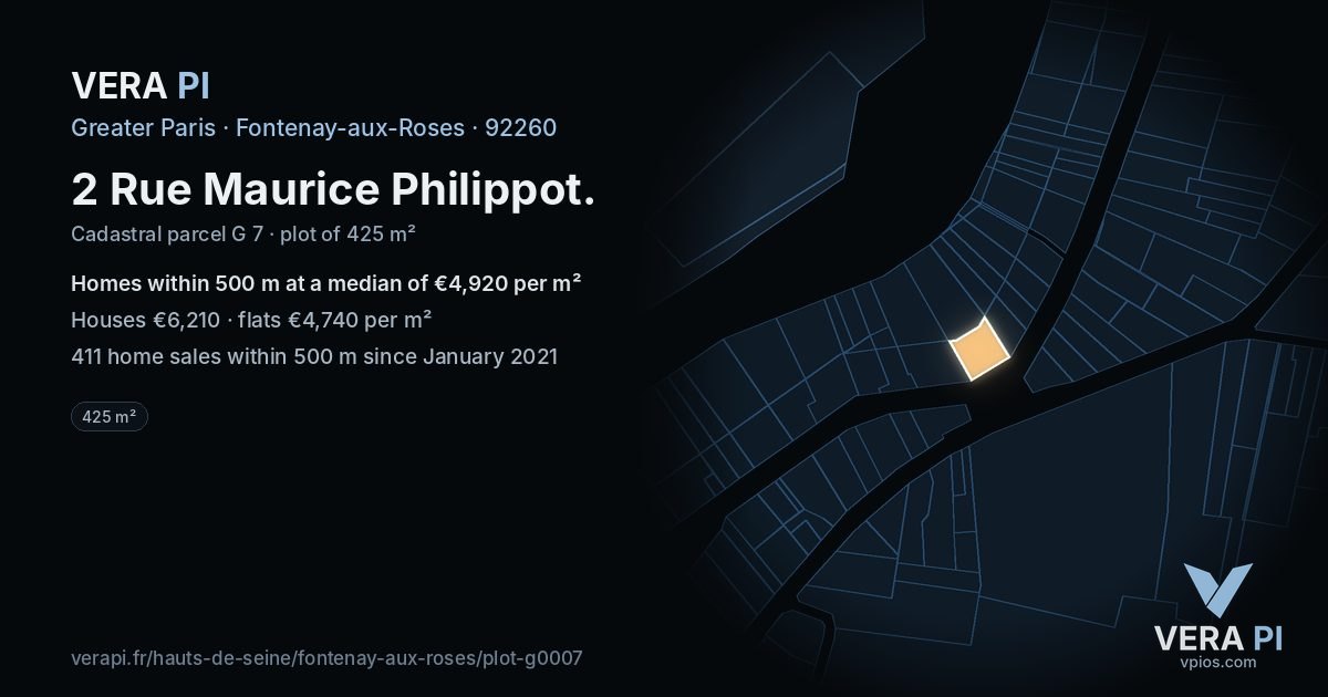 2 Rue Maurice Philippot, Fontenay-aux-Roses at night – the plot lit, the parcels around coloured by the prices near them