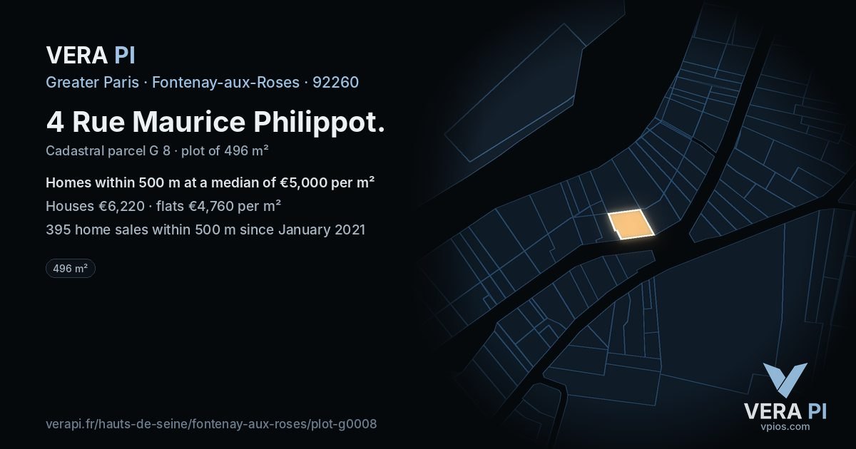4 Rue Maurice Philippot, Fontenay-aux-Roses at night – the plot lit, the parcels around coloured by the prices near them