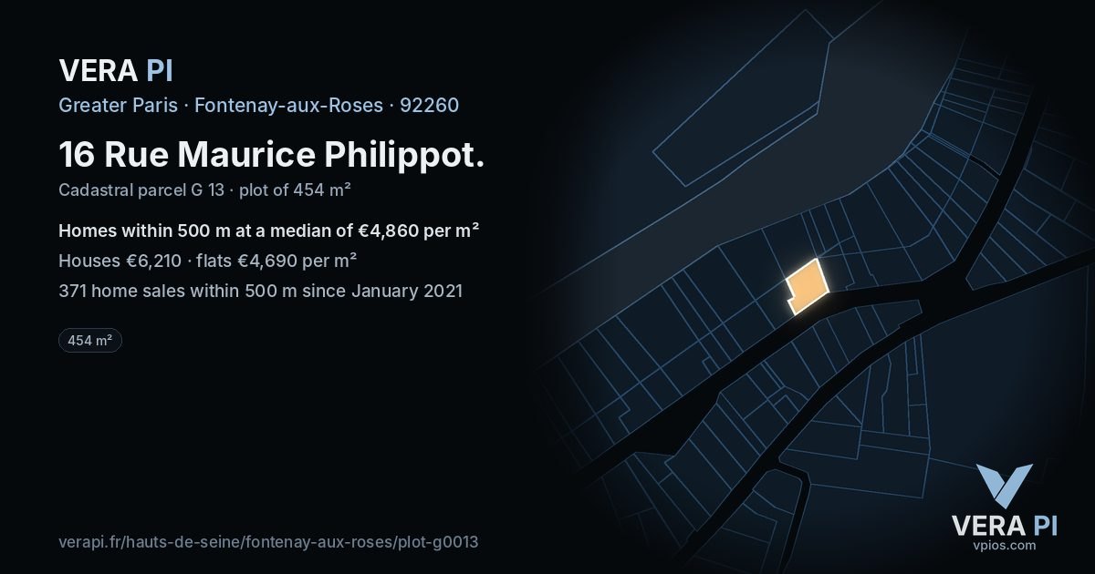 16 Rue Maurice Philippot, Fontenay-aux-Roses at night – the plot lit, the parcels around coloured by the prices near them