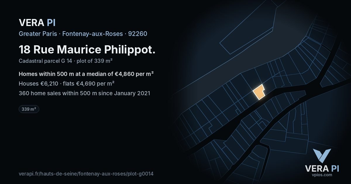 18 Rue Maurice Philippot, Fontenay-aux-Roses at night – the plot lit, the parcels around coloured by the prices near them
