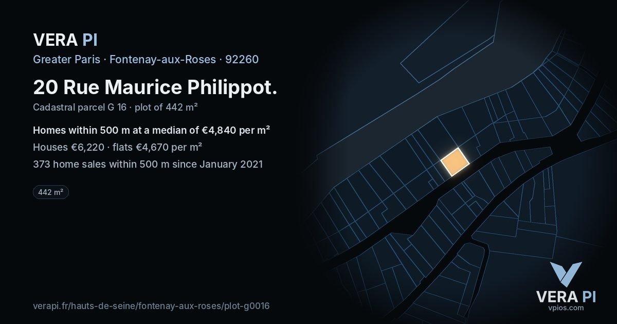 20 Rue Maurice Philippot, Fontenay-aux-Roses at night – the plot lit, the parcels around coloured by the prices near them