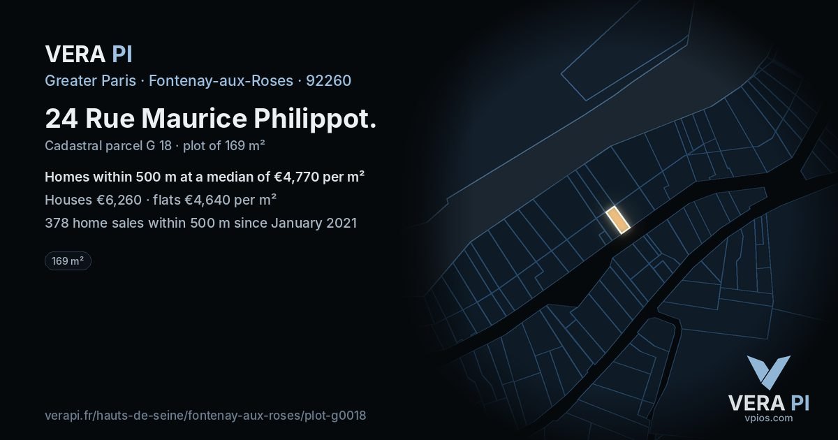 24 Rue Maurice Philippot, Fontenay-aux-Roses at night – the plot lit, the parcels around coloured by the prices near them