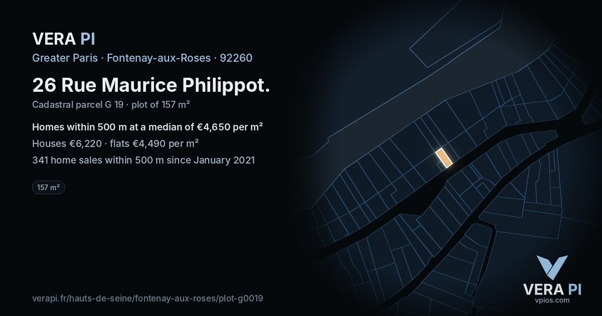 26 Rue Maurice Philippot, Fontenay-aux-Roses at night – the plot lit, the parcels around coloured by the prices near them