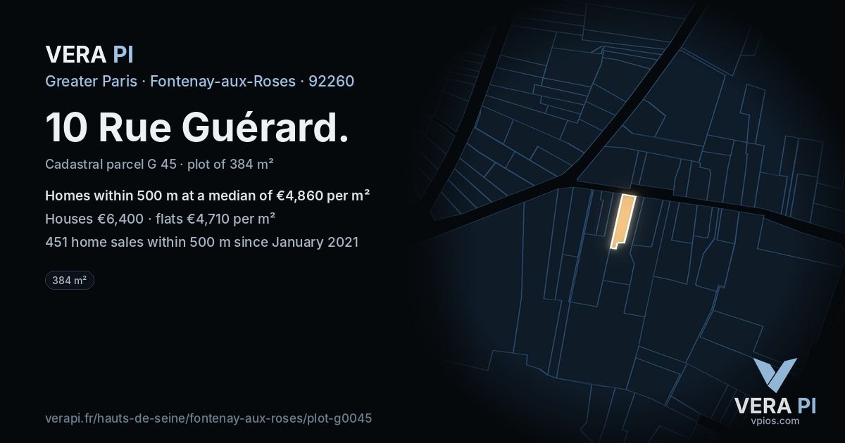 10 Rue Guérard, Fontenay-aux-Roses at night – the plot lit, the parcels around coloured by the prices near them