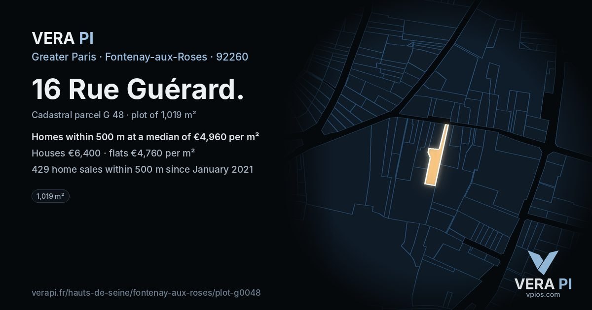 16 Rue Guérard, Fontenay-aux-Roses at night – the plot lit, the parcels around coloured by the prices near them