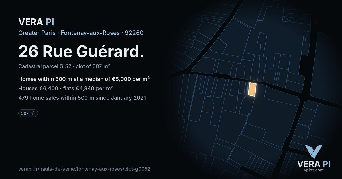 26 Rue Guérard, Fontenay-aux-Roses at night – the plot lit, the parcels around coloured by the prices near them