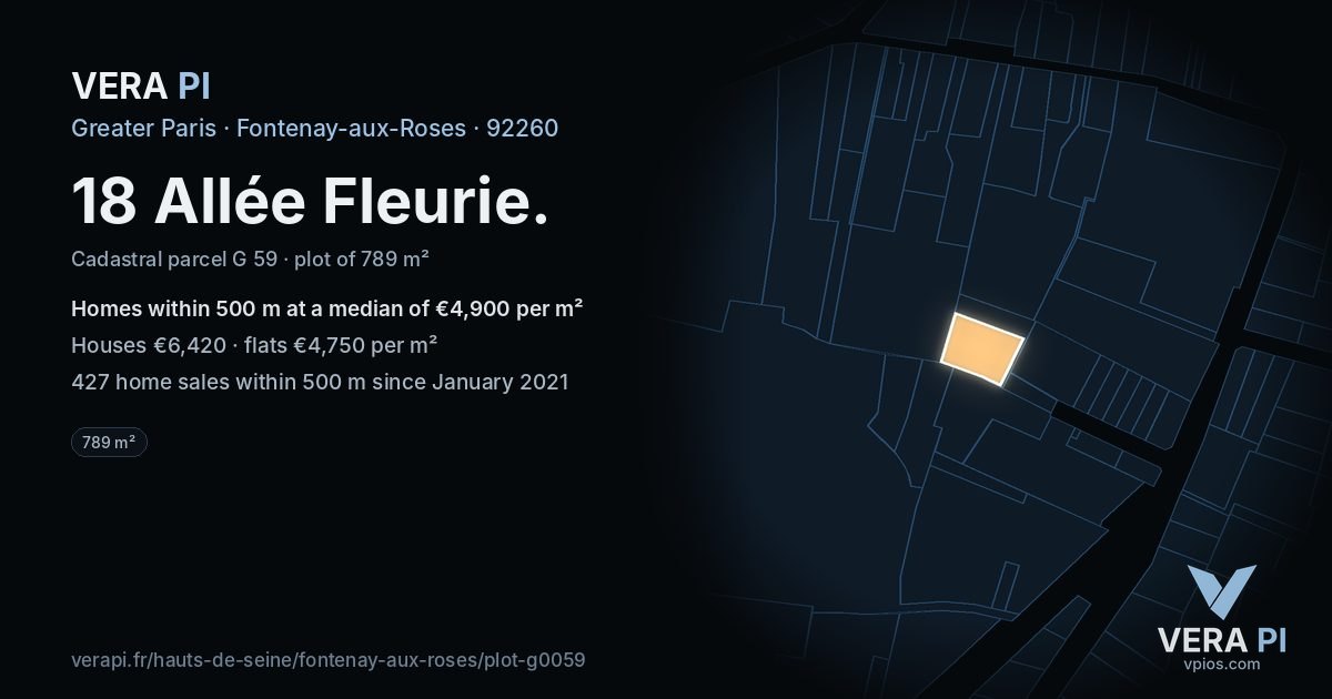 18 Allée Fleurie, Fontenay-aux-Roses at night – the plot lit, the parcels around coloured by the prices near them