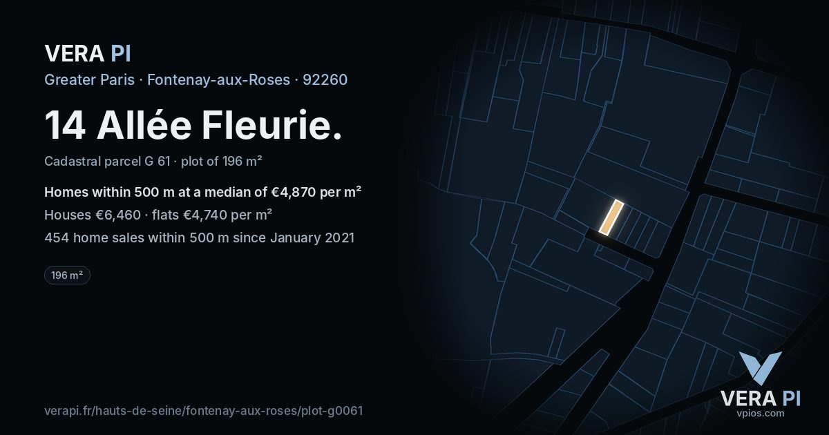 14 Allée Fleurie, Fontenay-aux-Roses at night – the plot lit, the parcels around coloured by the prices near them