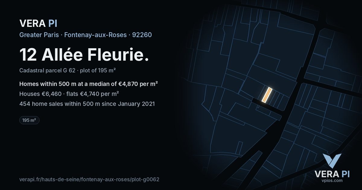 12 Allée Fleurie, Fontenay-aux-Roses at night – the plot lit, the parcels around coloured by the prices near them
