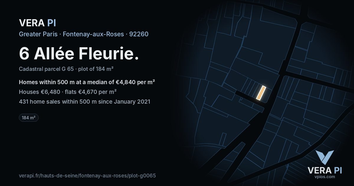 6 Allée Fleurie, Fontenay-aux-Roses at night – the plot lit, the parcels around coloured by the prices near them