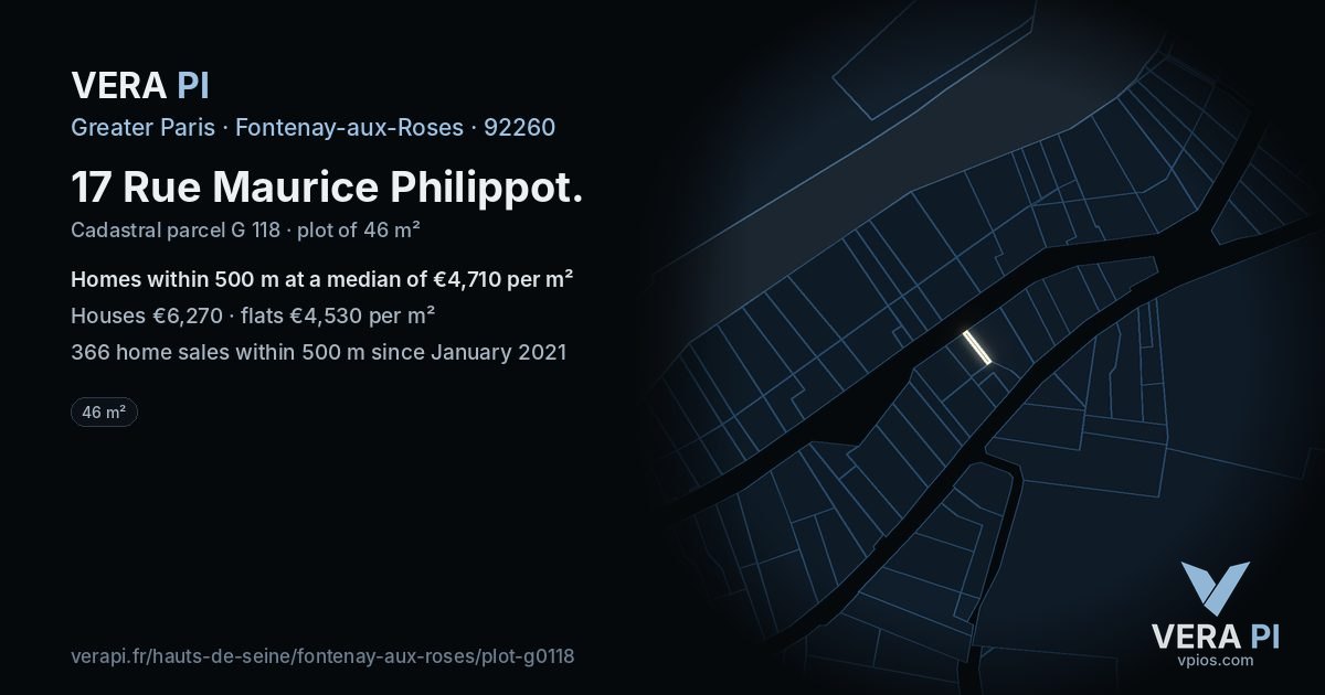 17 Rue Maurice Philippot, Fontenay-aux-Roses at night – the plot lit, the parcels around coloured by the prices near them