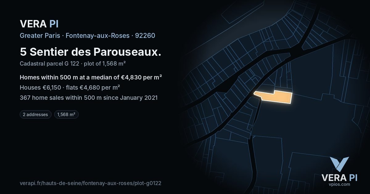 5 Sentier des Parouseaux, Fontenay-aux-Roses at night – the plot lit, the parcels around coloured by the prices near them