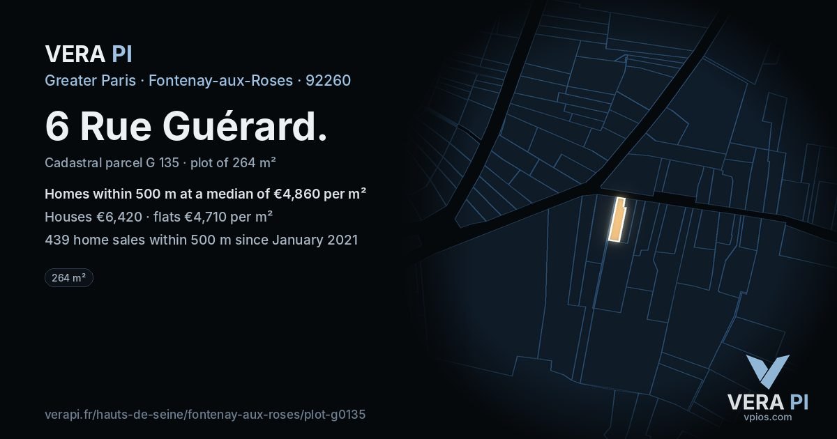 6 Rue Guérard, Fontenay-aux-Roses at night – the plot lit, the parcels around coloured by the prices near them