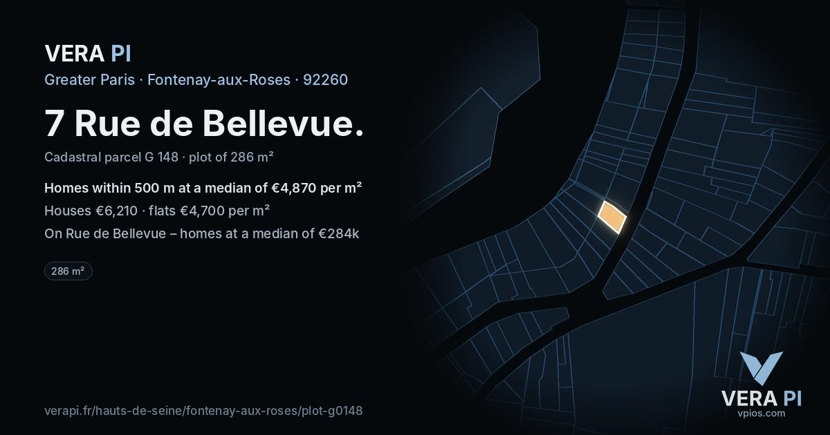 7 Rue de Bellevue, Fontenay-aux-Roses at night – the plot lit, the parcels around coloured by the prices near them