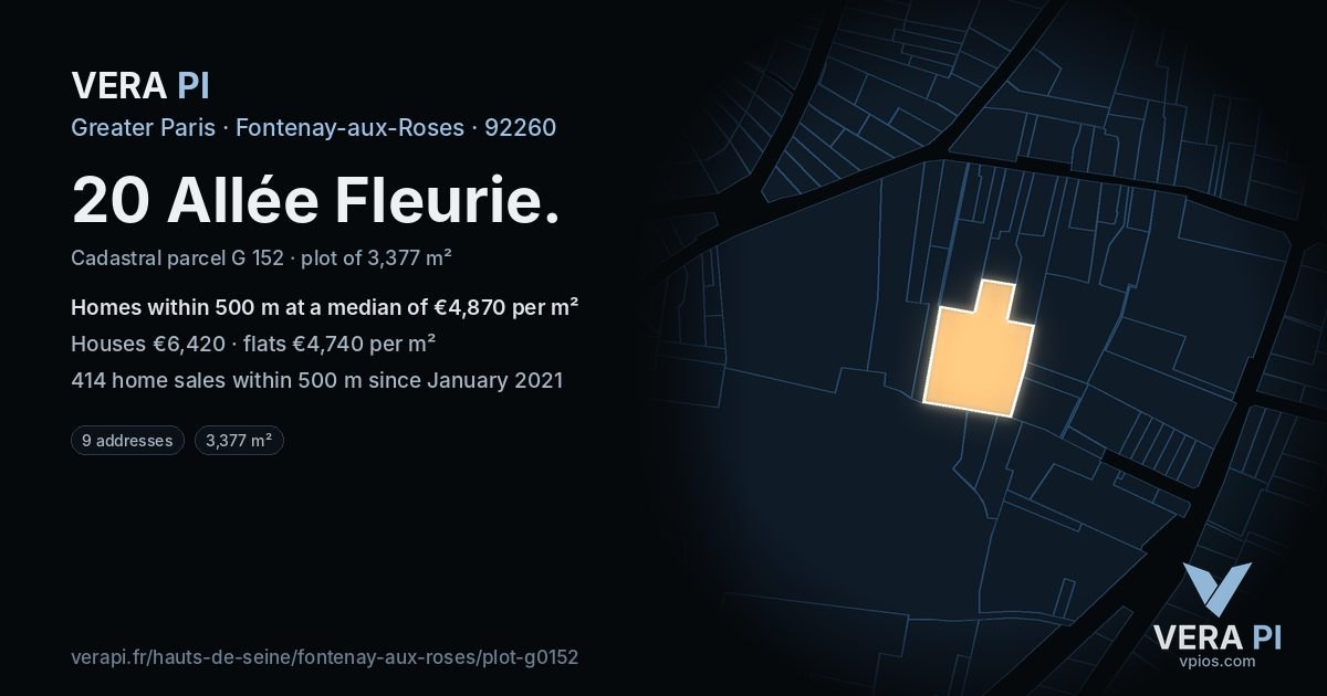 20 Allée Fleurie, Fontenay-aux-Roses at night – the plot lit, the parcels around coloured by the prices near them