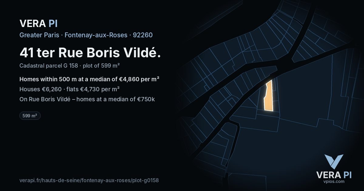 41 ter Rue Boris Vildé, Fontenay-aux-Roses at night – the plot lit, the parcels around coloured by the prices near them