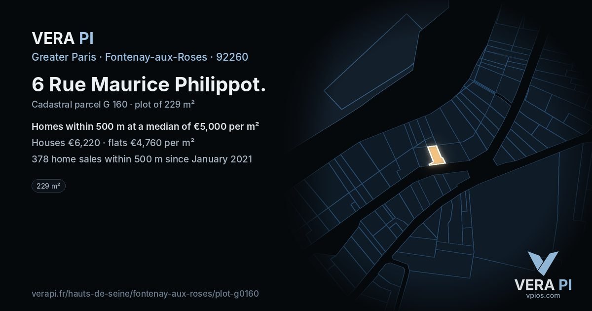 6 Rue Maurice Philippot, Fontenay-aux-Roses at night – the plot lit, the parcels around coloured by the prices near them