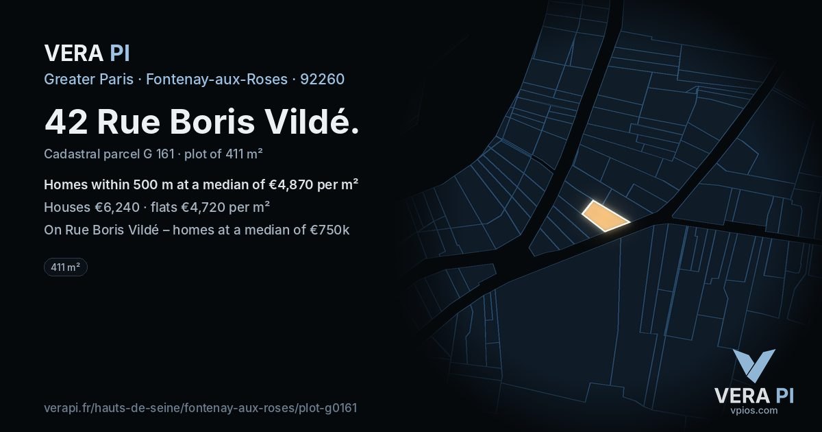 42 Rue Boris Vildé, Fontenay-aux-Roses at night – the plot lit, the parcels around coloured by the prices near them