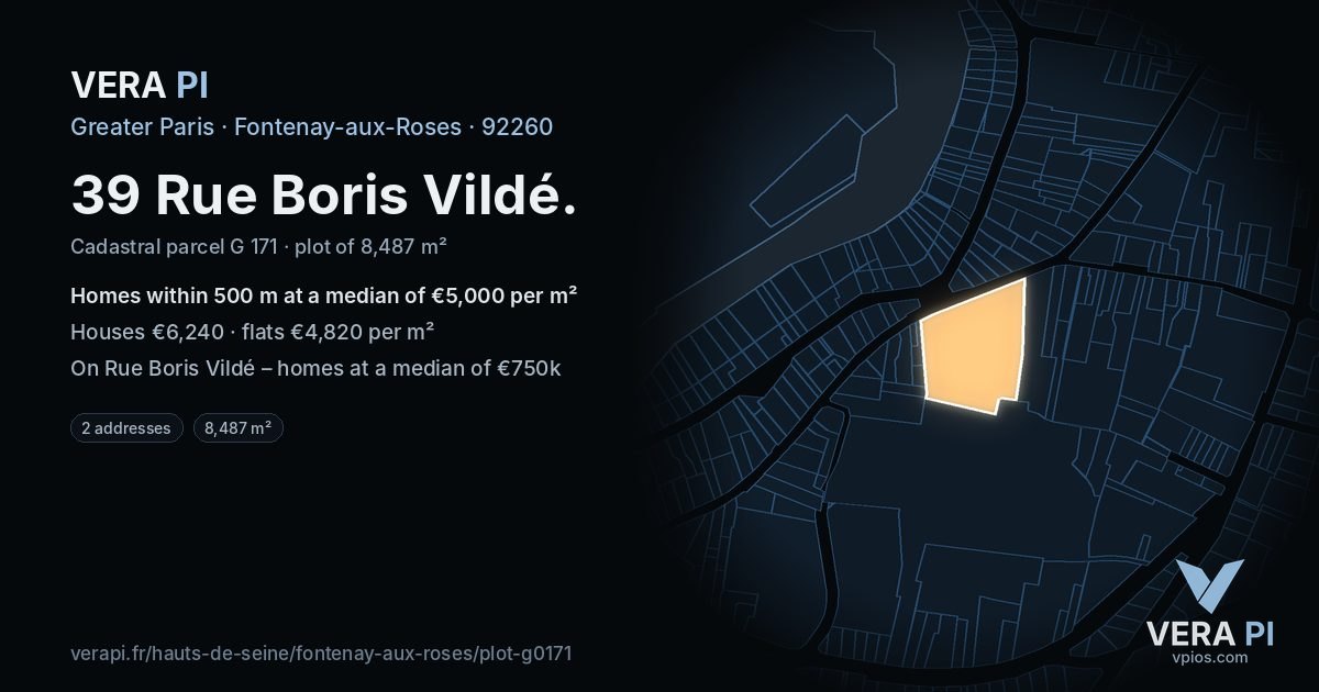 39 Rue Boris Vildé, Fontenay-aux-Roses at night – the plot lit, the parcels around coloured by the prices near them