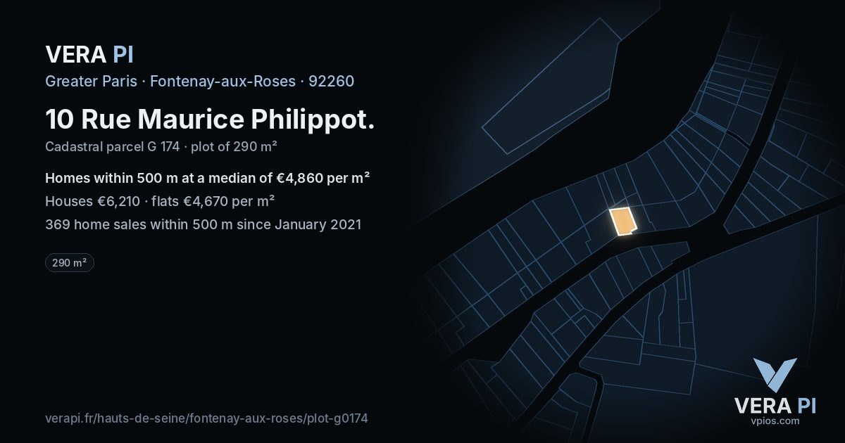 10 Rue Maurice Philippot, Fontenay-aux-Roses at night – the plot lit, the parcels around coloured by the prices near them