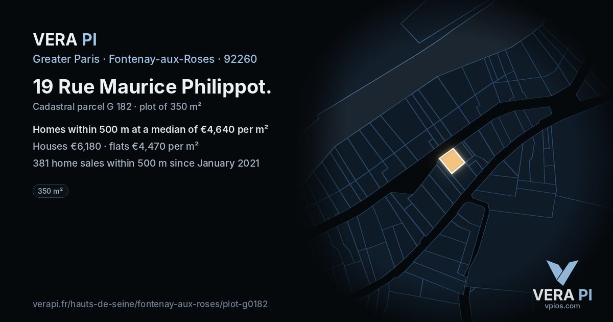 19 Rue Maurice Philippot, Fontenay-aux-Roses at night – the plot lit, the parcels around coloured by the prices near them
