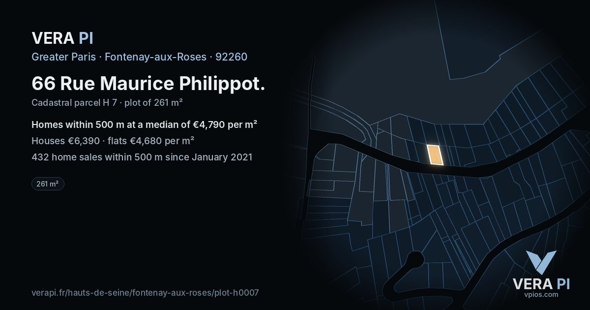 66 Rue Maurice Philippot, Fontenay-aux-Roses at night – the plot lit, the parcels around coloured by the prices near them