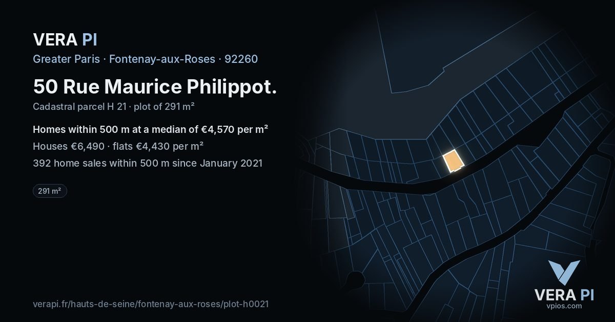 50 Rue Maurice Philippot, Fontenay-aux-Roses at night – the plot lit, the parcels around coloured by the prices near them