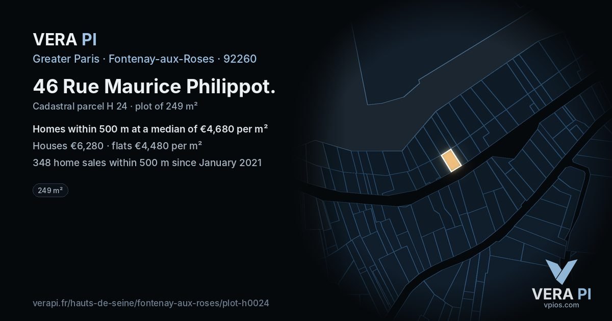 46 Rue Maurice Philippot, Fontenay-aux-Roses at night – the plot lit, the parcels around coloured by the prices near them
