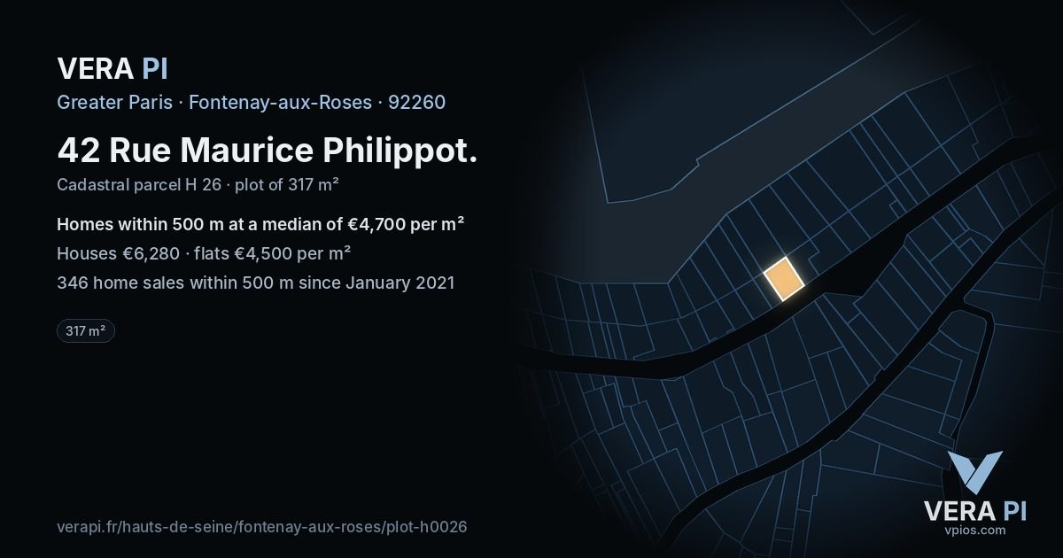 42 Rue Maurice Philippot, Fontenay-aux-Roses at night – the plot lit, the parcels around coloured by the prices near them