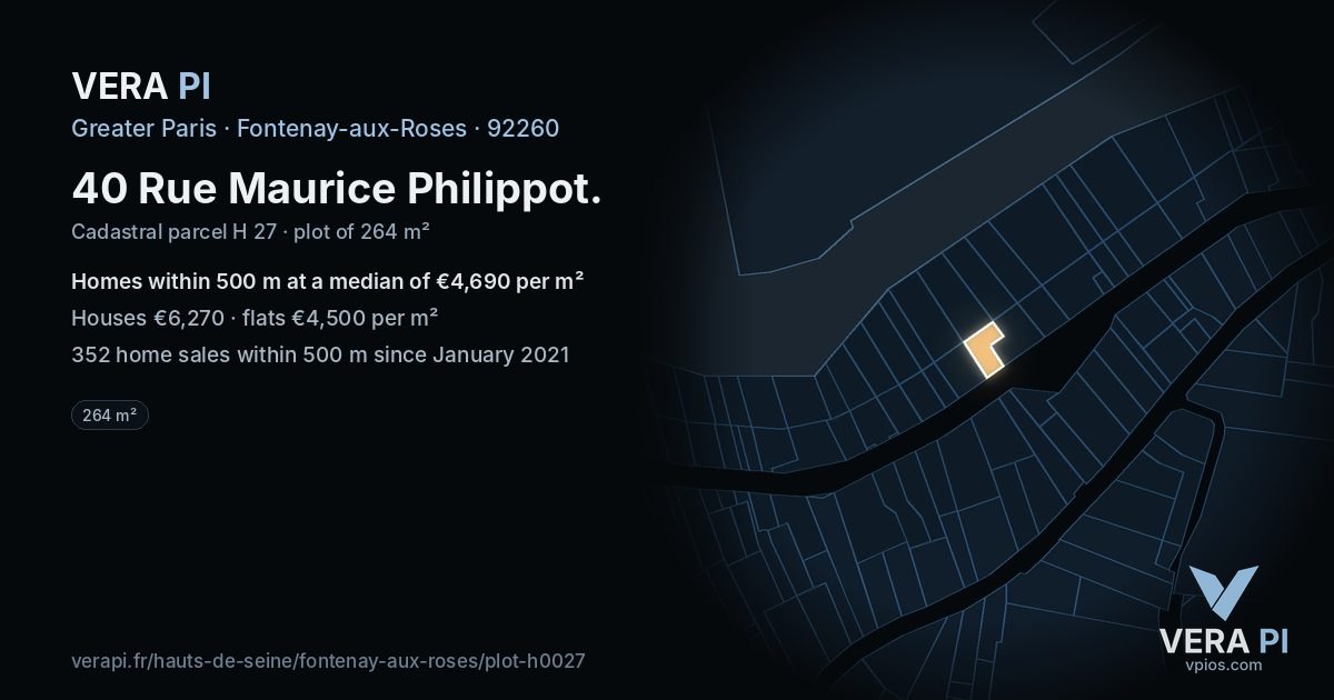 40 Rue Maurice Philippot, Fontenay-aux-Roses at night – the plot lit, the parcels around coloured by the prices near them