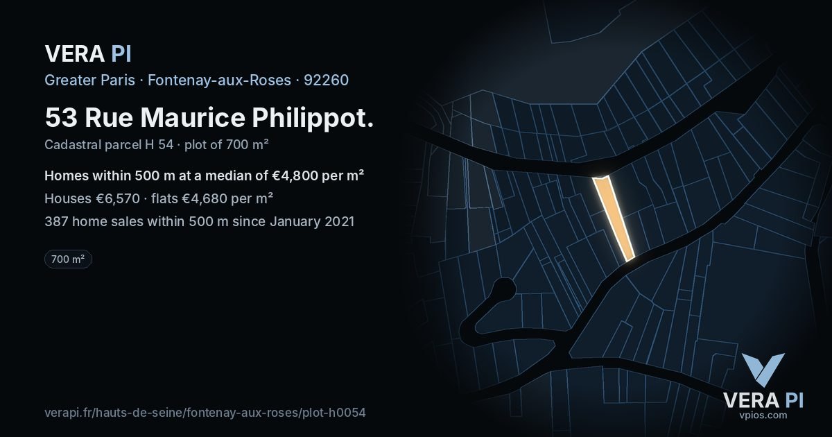 53 Rue Maurice Philippot, Fontenay-aux-Roses at night – the plot lit, the parcels around coloured by the prices near them