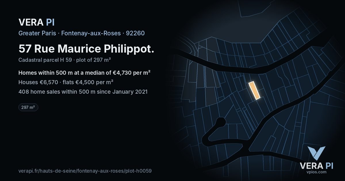 57 Rue Maurice Philippot, Fontenay-aux-Roses at night – the plot lit, the parcels around coloured by the prices near them