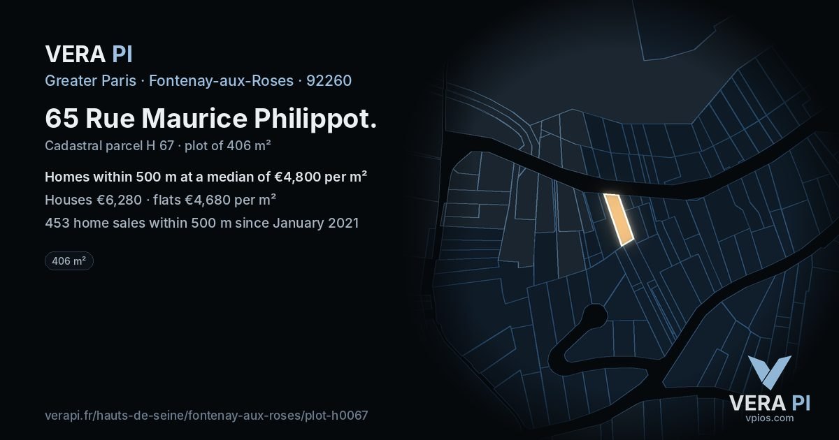 65 Rue Maurice Philippot, Fontenay-aux-Roses at night – the plot lit, the parcels around coloured by the prices near them