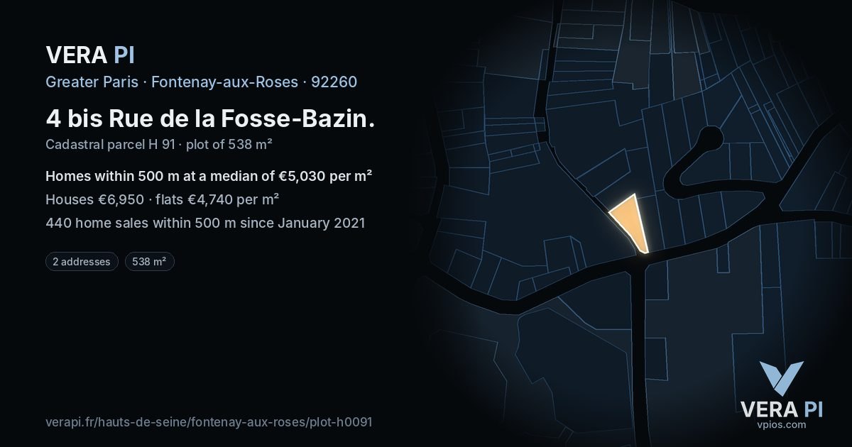 4 bis Rue de la Fosse-Bazin, Fontenay-aux-Roses at night – the plot lit, the parcels around coloured by the prices near them
