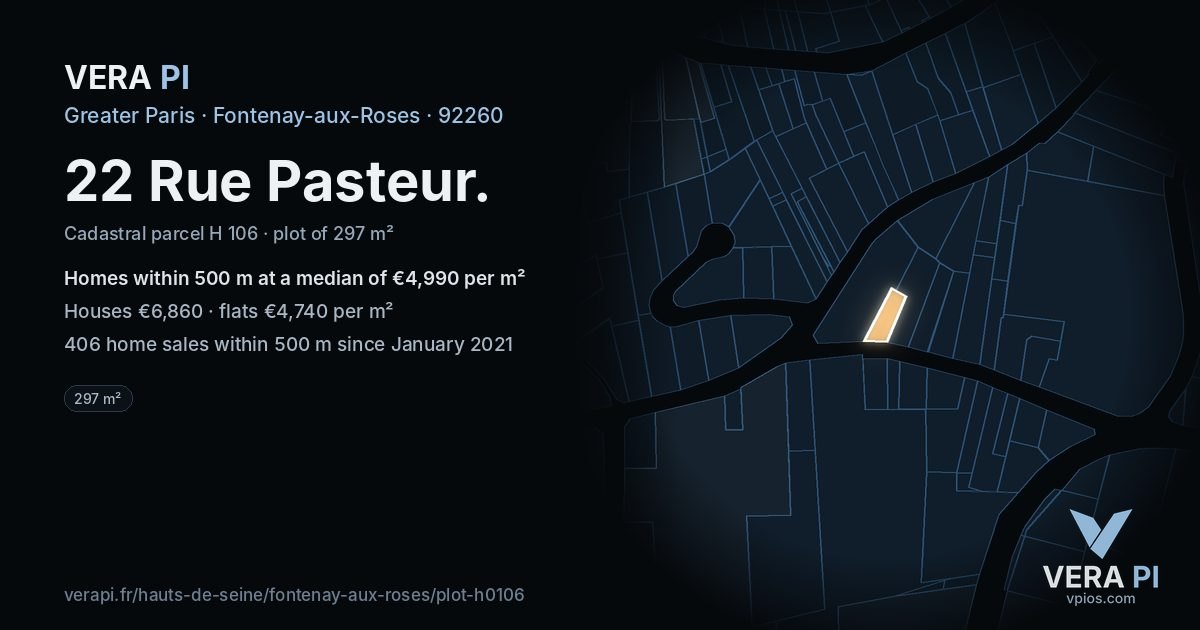 22 Rue Pasteur, Fontenay-aux-Roses at night – the plot lit, the parcels around coloured by the prices near them
