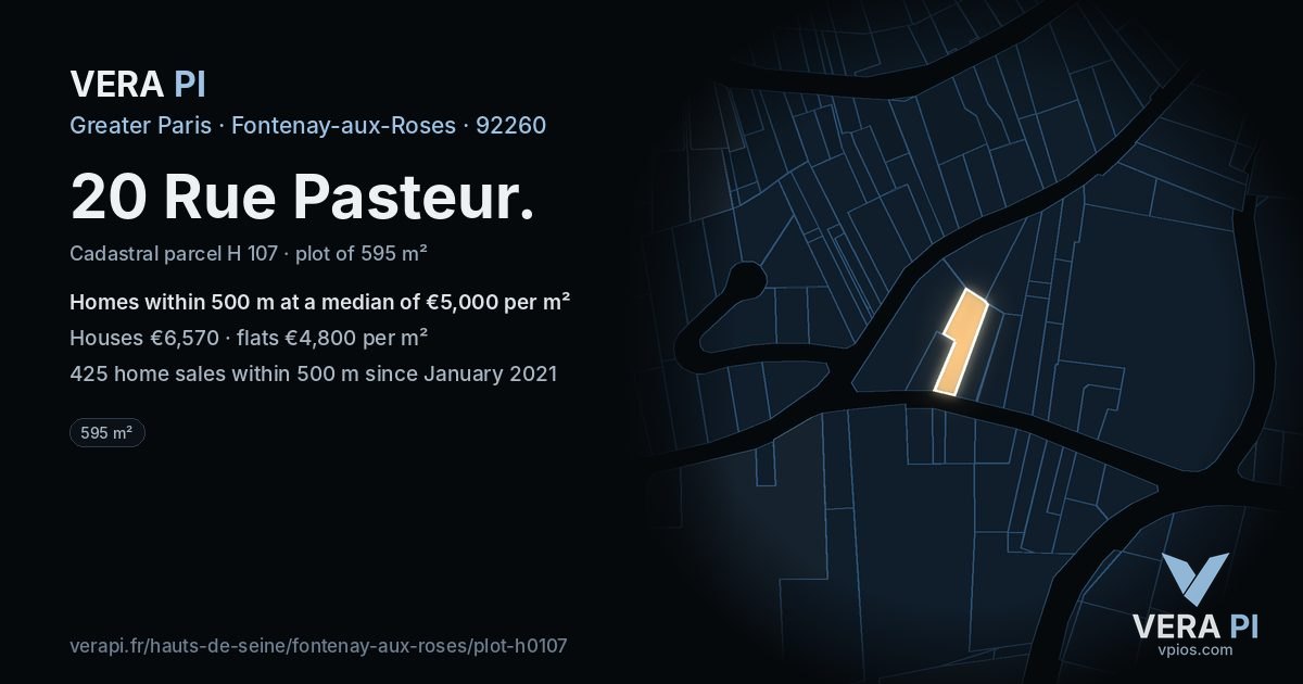 20 Rue Pasteur, Fontenay-aux-Roses at night – the plot lit, the parcels around coloured by the prices near them