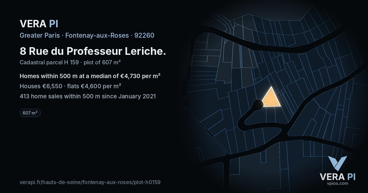8 Rue du Professeur Leriche, Fontenay-aux-Roses at night – the plot lit, the parcels around coloured by the prices near them