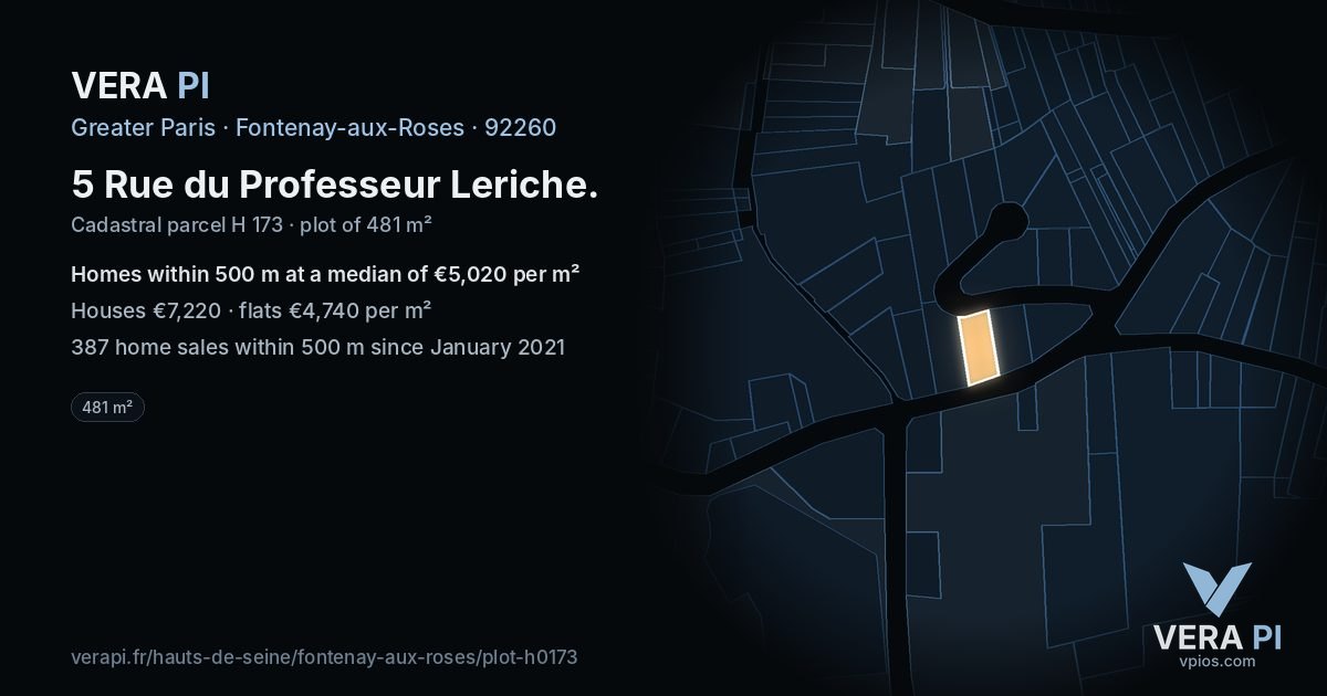 5 Rue du Professeur Leriche, Fontenay-aux-Roses at night – the plot lit, the parcels around coloured by the prices near them