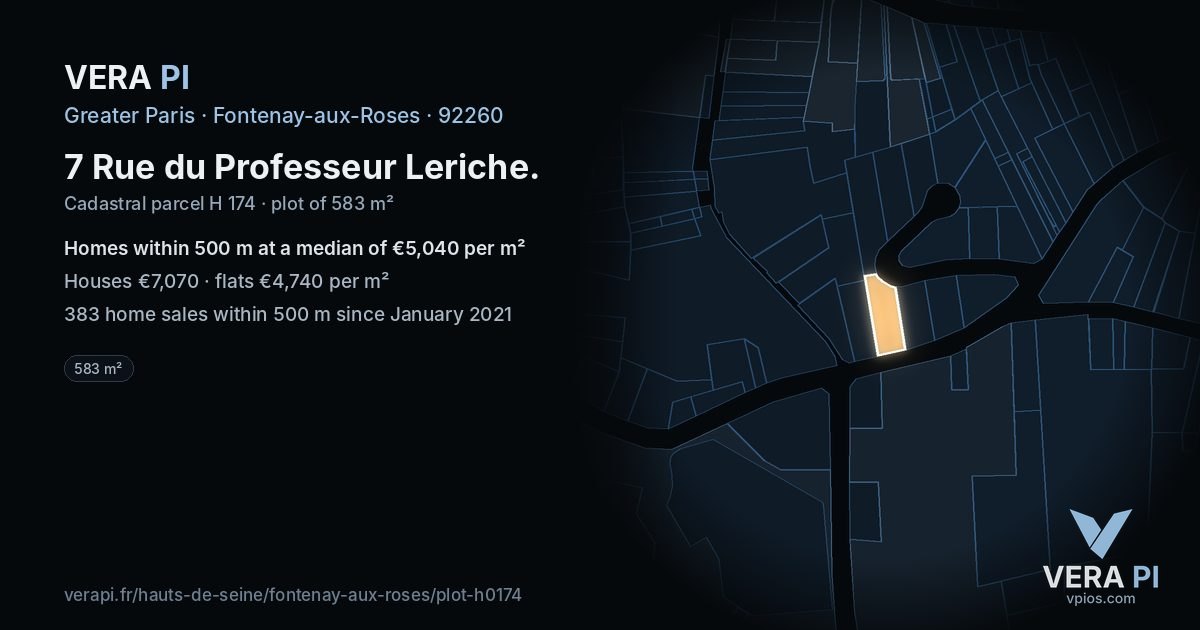 7 Rue du Professeur Leriche, Fontenay-aux-Roses at night – the plot lit, the parcels around coloured by the prices near them