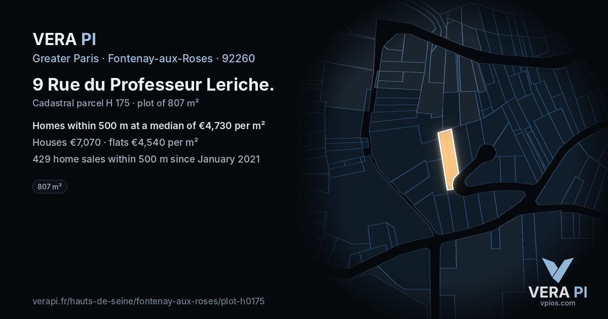 9 Rue du Professeur Leriche, Fontenay-aux-Roses at night – the plot lit, the parcels around coloured by the prices near them