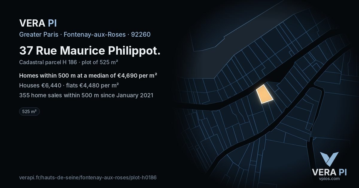 37 Rue Maurice Philippot, Fontenay-aux-Roses at night – the plot lit, the parcels around coloured by the prices near them