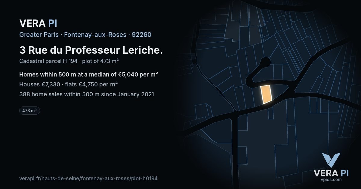 3 Rue du Professeur Leriche, Fontenay-aux-Roses at night – the plot lit, the parcels around coloured by the prices near them