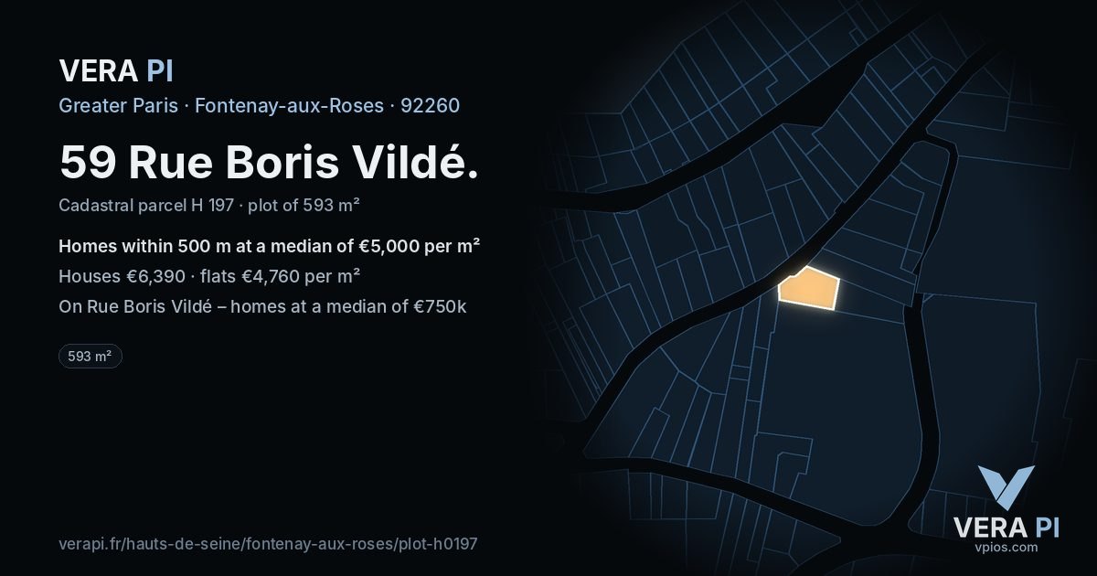 59 Rue Boris Vildé, Fontenay-aux-Roses at night – the plot lit, the parcels around coloured by the prices near them