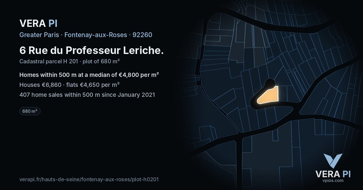 6 Rue du Professeur Leriche, Fontenay-aux-Roses at night – the plot lit, the parcels around coloured by the prices near them