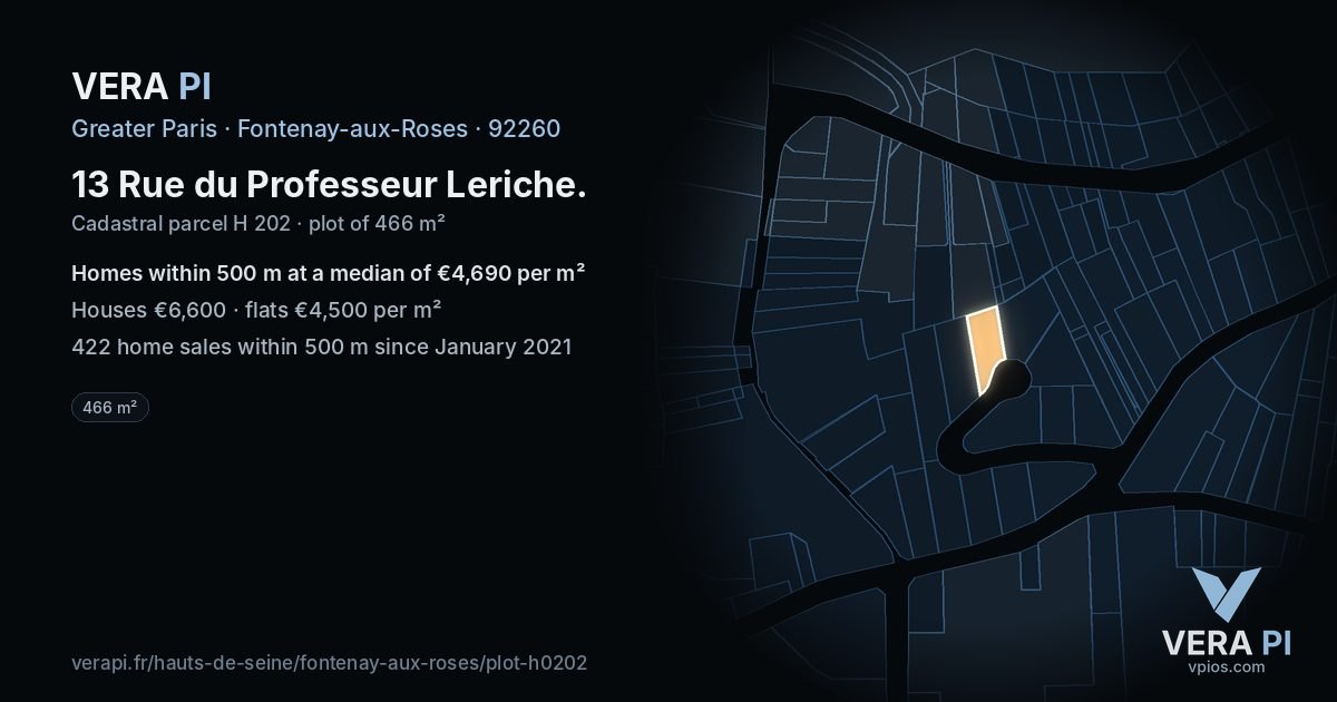13 Rue du Professeur Leriche, Fontenay-aux-Roses at night – the plot lit, the parcels around coloured by the prices near them