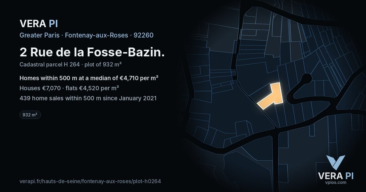 2 Rue de la Fosse-Bazin, Fontenay-aux-Roses at night – the plot lit, the parcels around coloured by the prices near them