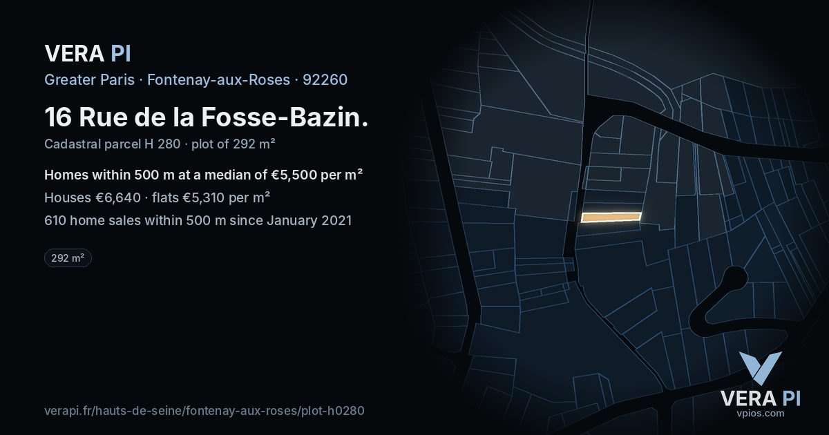 16 Rue de la Fosse-Bazin, Fontenay-aux-Roses at night – the plot lit, the parcels around coloured by the prices near them