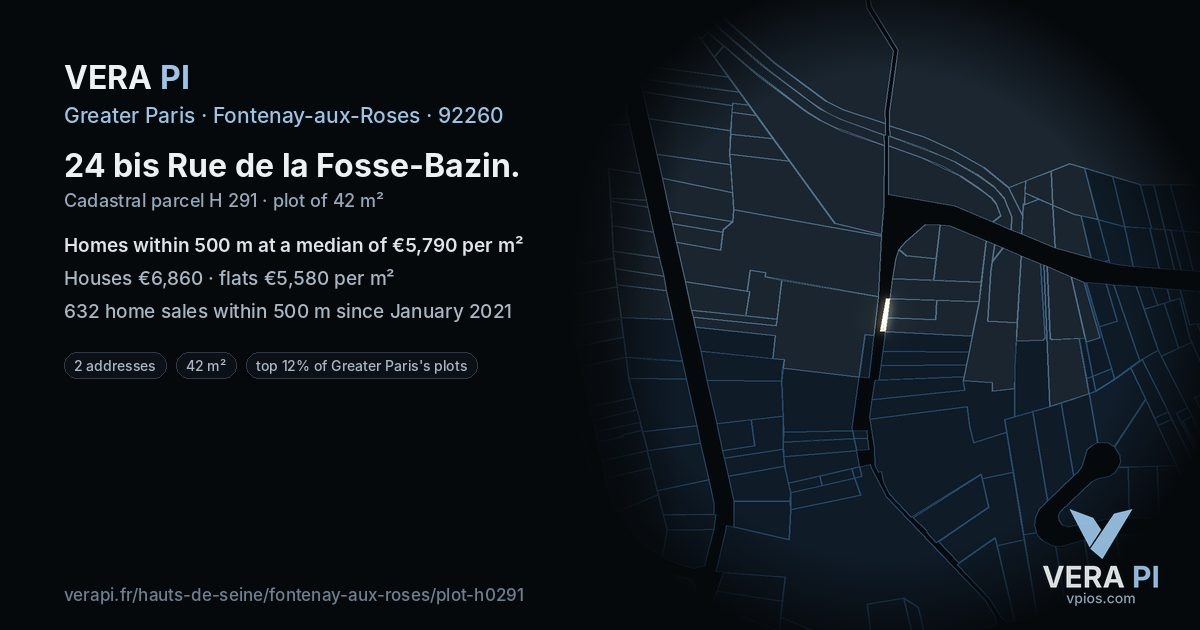 24 bis Rue de la Fosse-Bazin, Fontenay-aux-Roses at night – the plot lit, the parcels around coloured by the prices near them