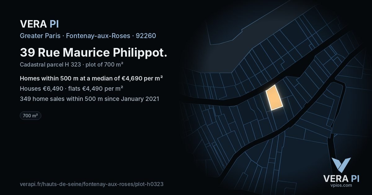 39 Rue Maurice Philippot, Fontenay-aux-Roses at night – the plot lit, the parcels around coloured by the prices near them