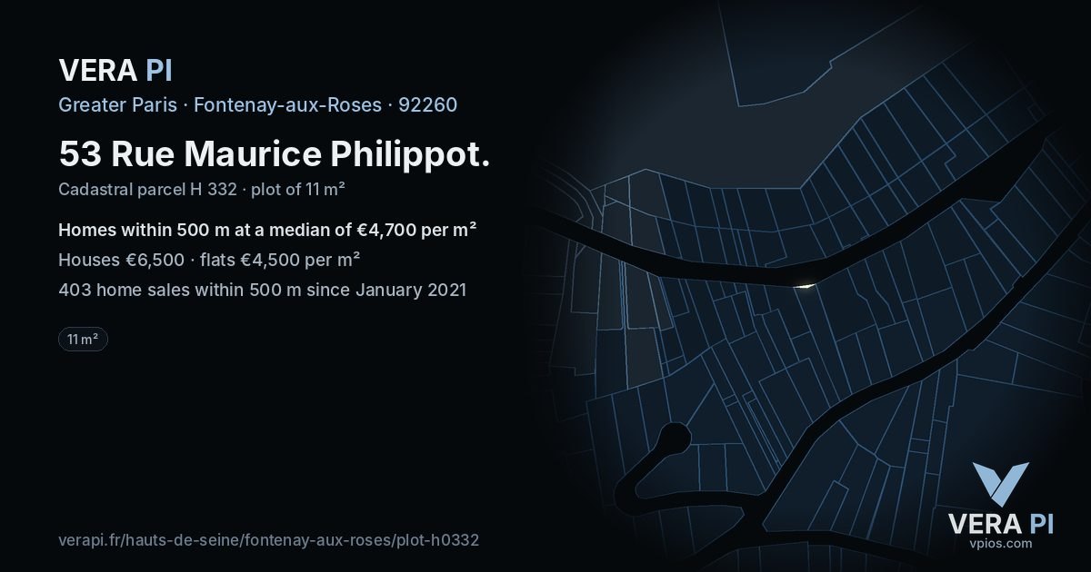 53 Rue Maurice Philippot, Fontenay-aux-Roses at night – the plot lit, the parcels around coloured by the prices near them